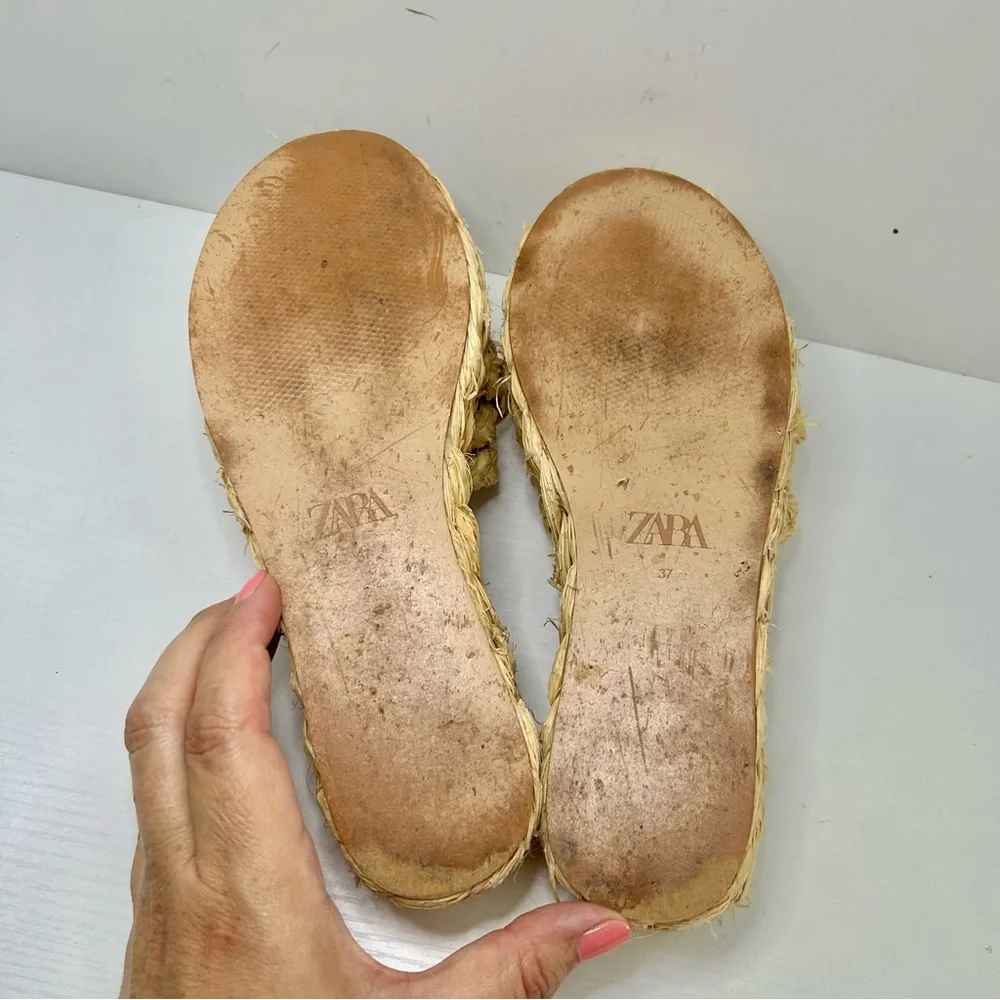 Zara Raffia Braided Platform Neutral Cream Tan Sandals Size 37